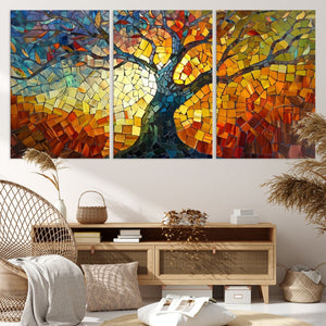 Mosaic Tree Canvas Wall Art – Vibrant Stained Glass-Inspired