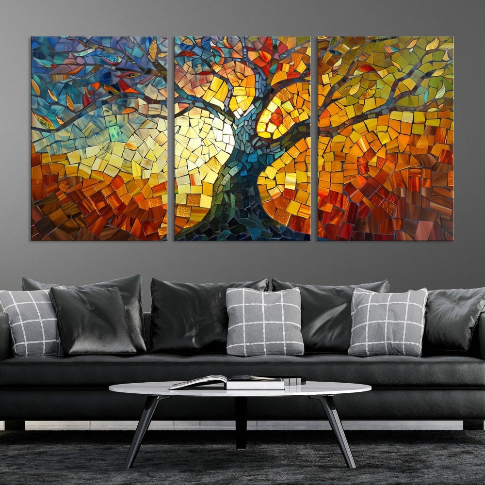 Mosaic Tree Canvas Wall Art – Vibrant Stained Glass-Inspired