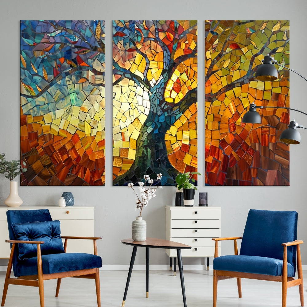 Mosaic Tree Canvas Wall Art – Vibrant Stained Glass-Inspired