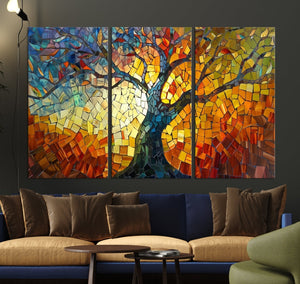 Mosaic Tree Canvas Wall Art – Vibrant Stained Glass-Inspired
