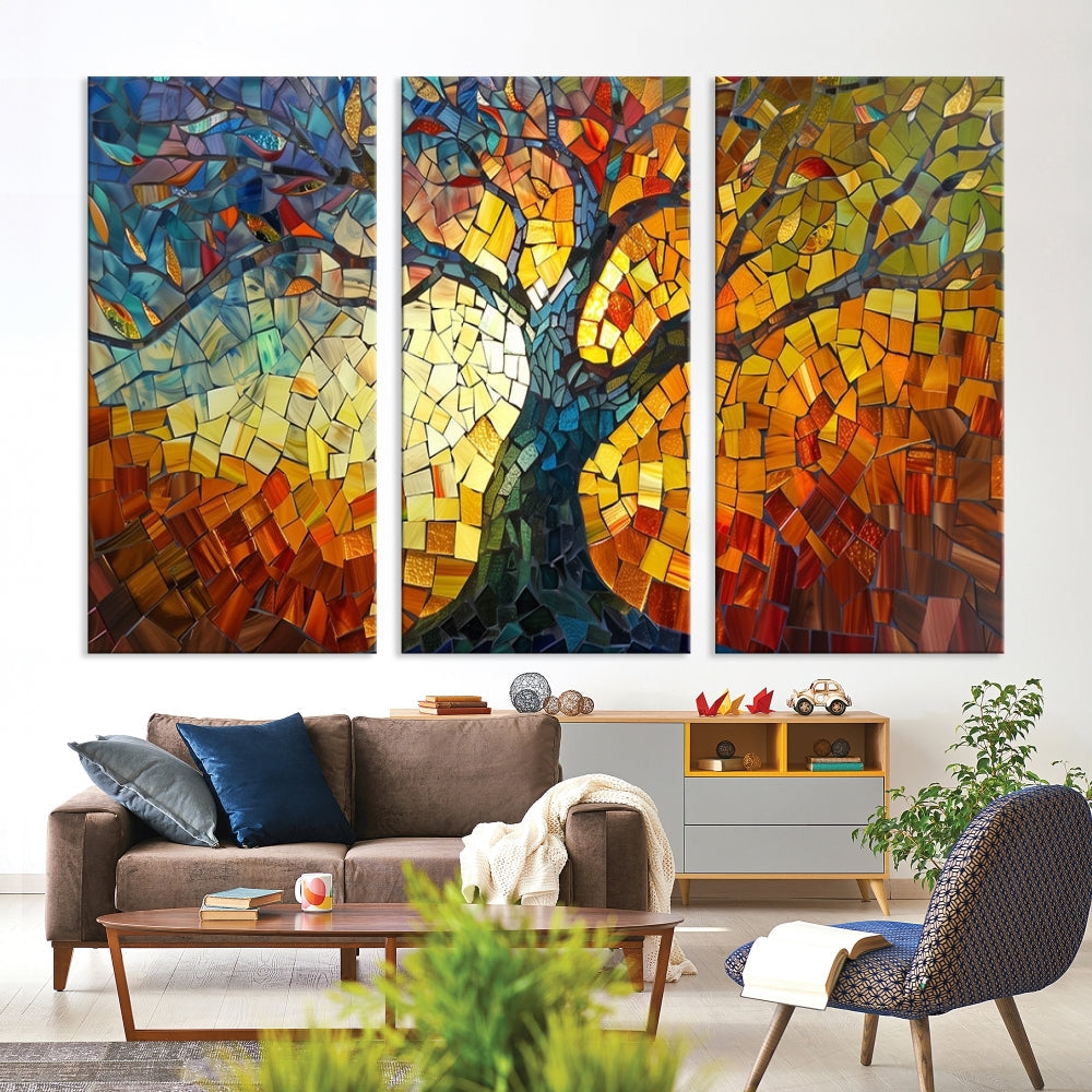 Mosaic Tree Canvas Wall Art – Vibrant Stained Glass-Inspired