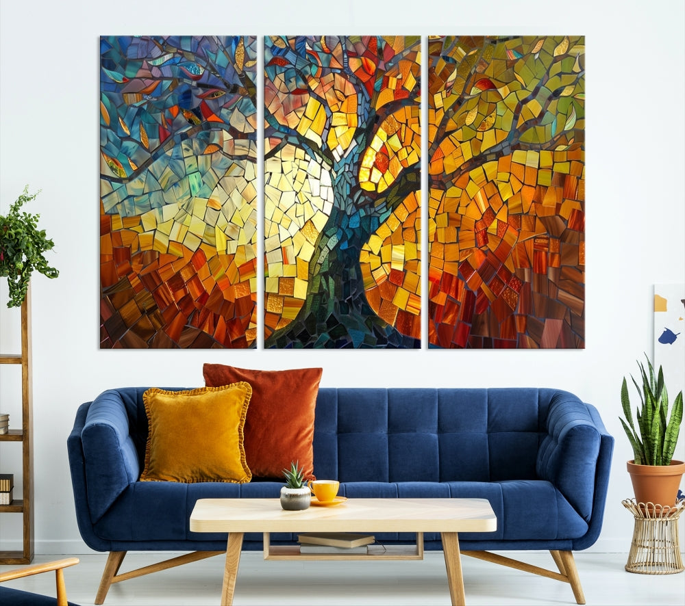 Mosaic Tree Canvas Wall Art – Vibrant Stained Glass-Inspired