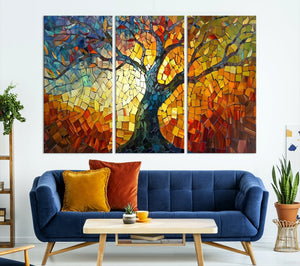 Mosaic Tree Canvas Wall Art – Vibrant Stained Glass-Inspired