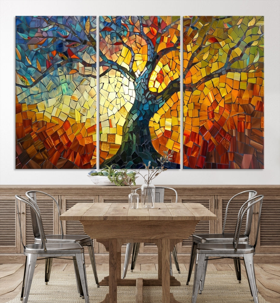Mosaic Tree Canvas Wall Art – Vibrant Stained Glass-Inspired