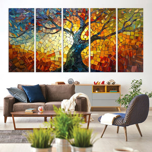 Mosaic Tree Canvas Wall Art – Vibrant Stained Glass-Inspired