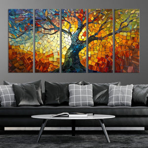 Mosaic Tree Canvas Wall Art – Vibrant Stained Glass-Inspired