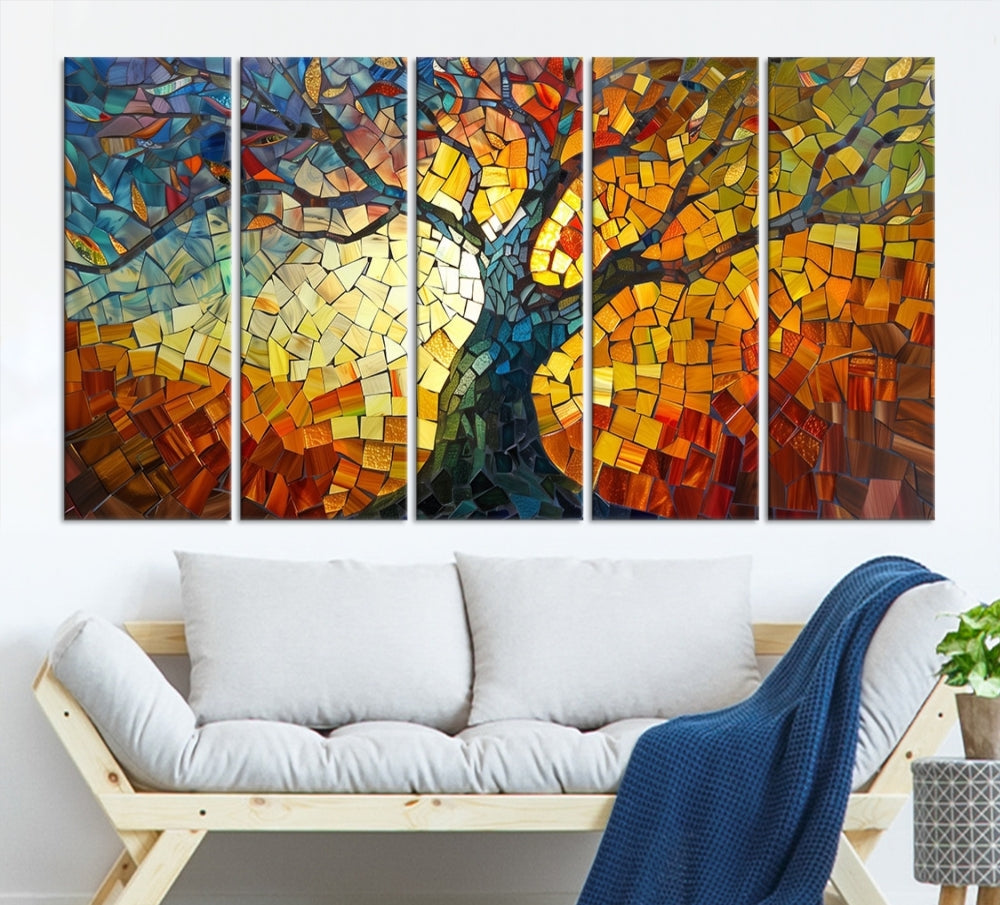 Mosaic Tree Canvas Wall Art – Vibrant Stained Glass-Inspired