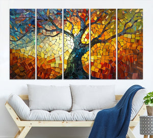 Mosaic Tree Canvas Wall Art – Vibrant Stained Glass-Inspired
