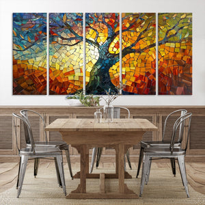 Mosaic Tree Canvas Wall Art – Vibrant Stained Glass-Inspired