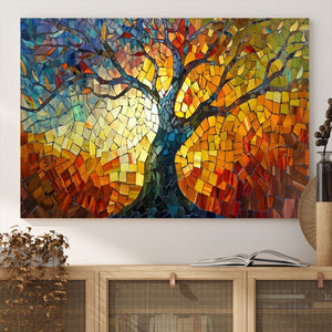 Mosaic Tree Canvas Wall Art – Vibrant Stained Glass-Inspired