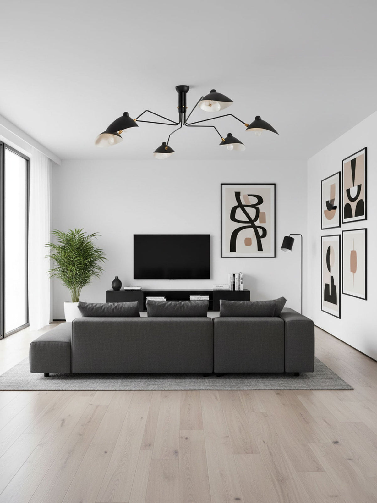 Arachnia | Suspended 3-Arm Ceiling Light with Rotating Reflectors, Black or White Finish