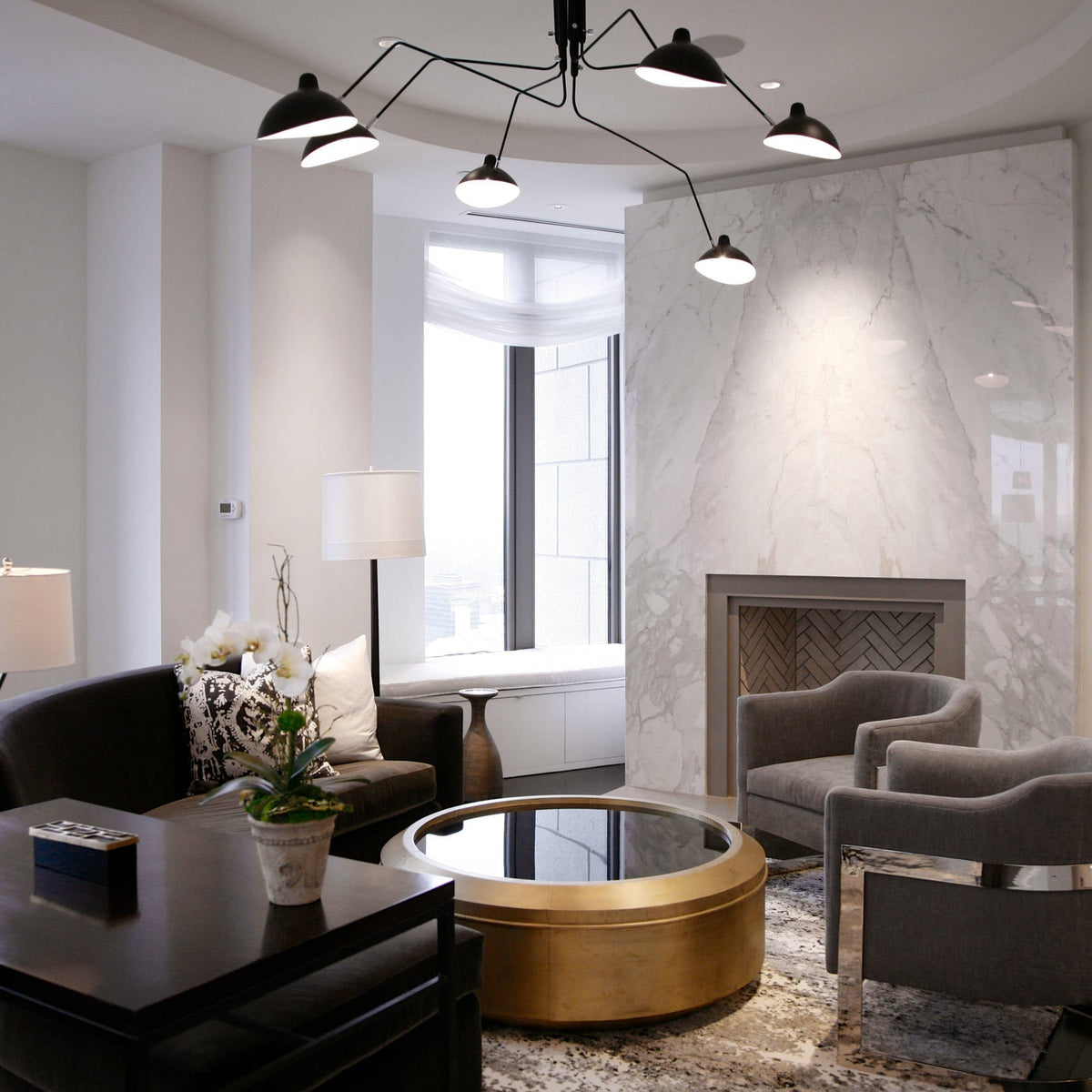 Arachnia | Suspended 3-Arm Ceiling Light with Rotating Reflectors, Black or White Finish