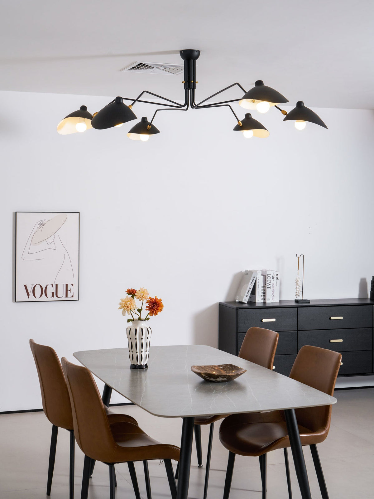Arachnia | Suspended 3-Arm Ceiling Light with Rotating Reflectors, Black or White Finish