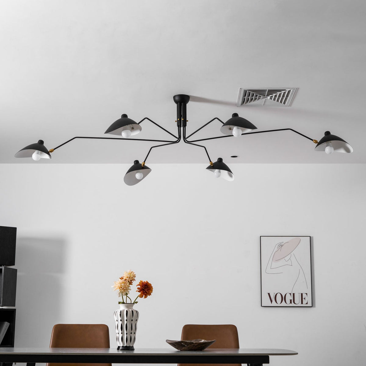 Arachnia | Suspended 3-Arm Ceiling Light with Rotating Reflectors, Black or White Finish