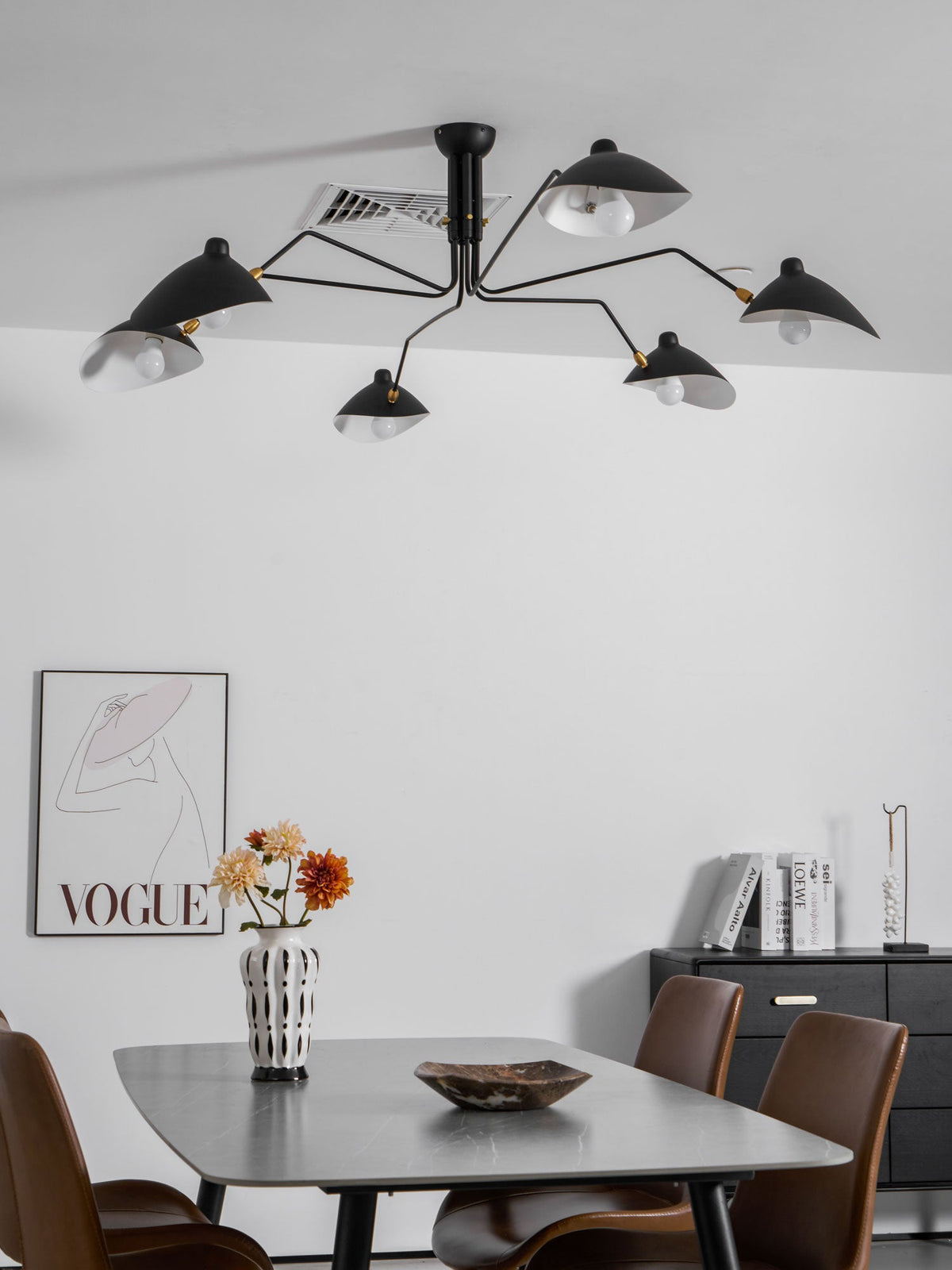 Arachnia | Suspended 3-Arm Ceiling Light with Rotating Reflectors, Black or White Finish