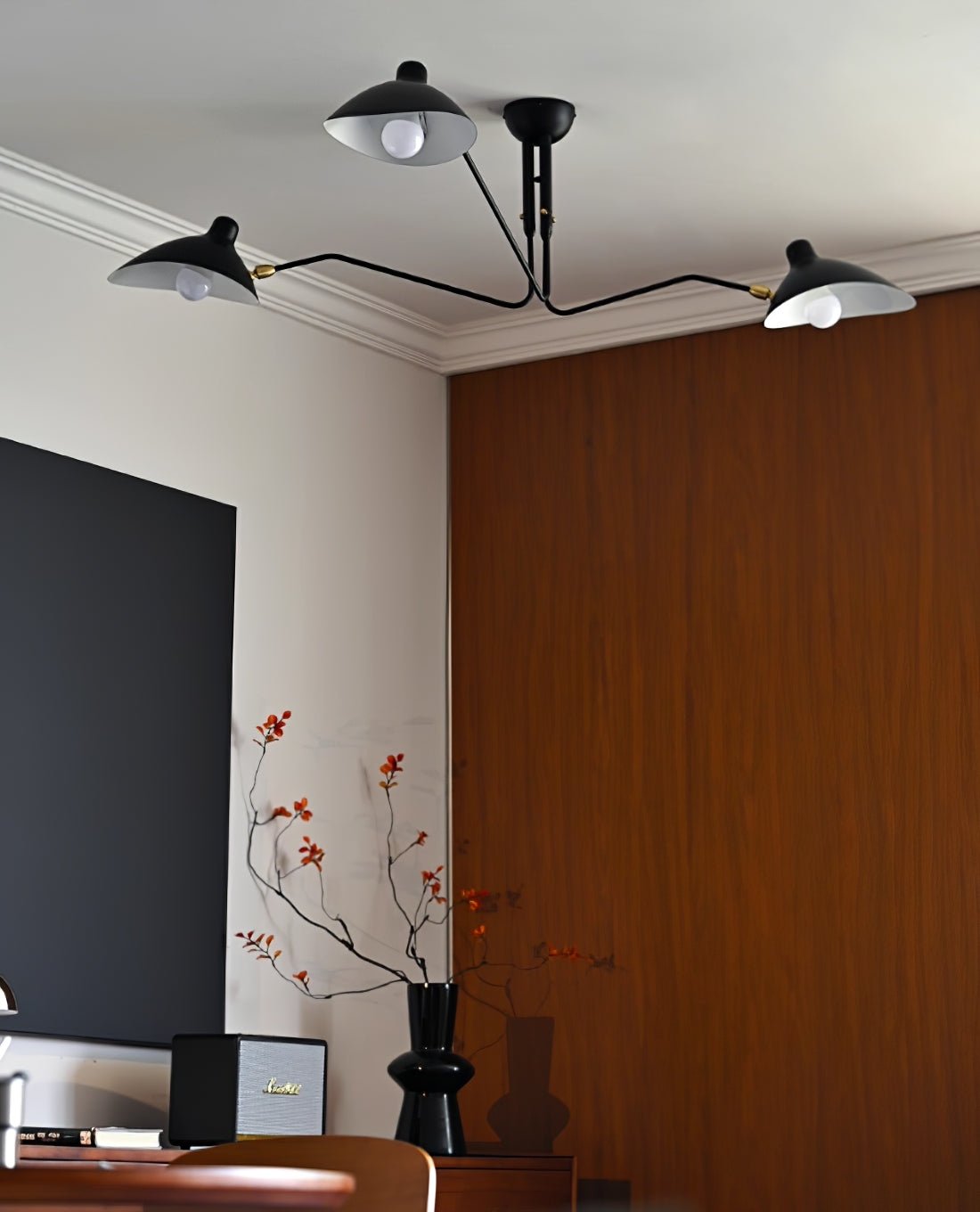 Arachnia | Suspended 3-Arm Ceiling Light with Rotating Reflectors, Black or White Finish