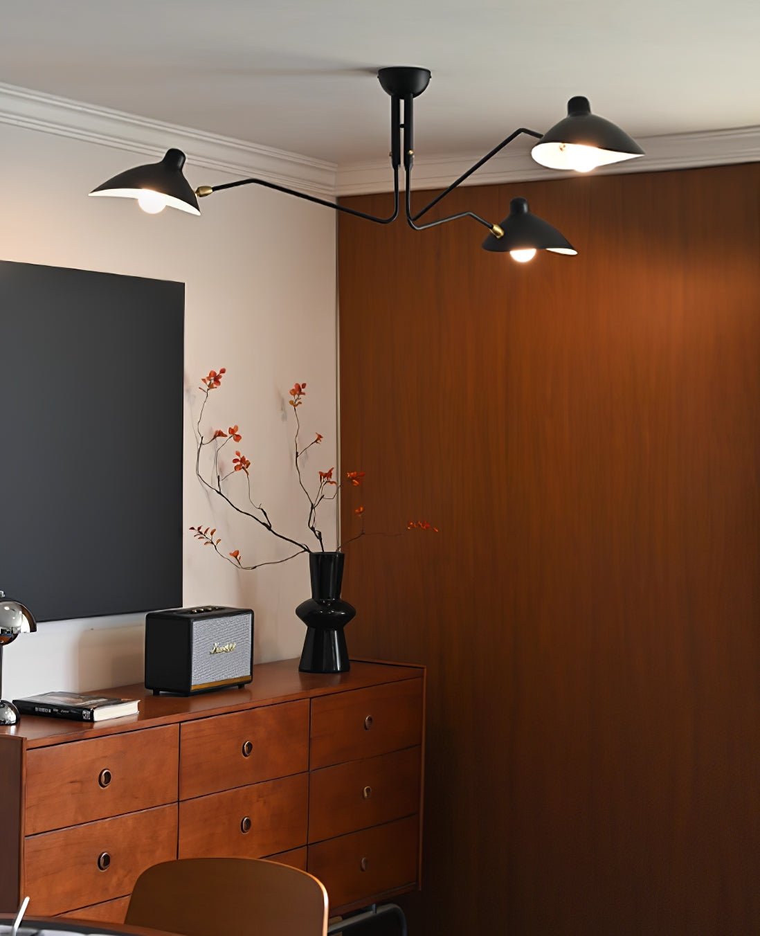 Arachnia | Suspended 3-Arm Ceiling Light with Rotating Reflectors, Black or White Finish