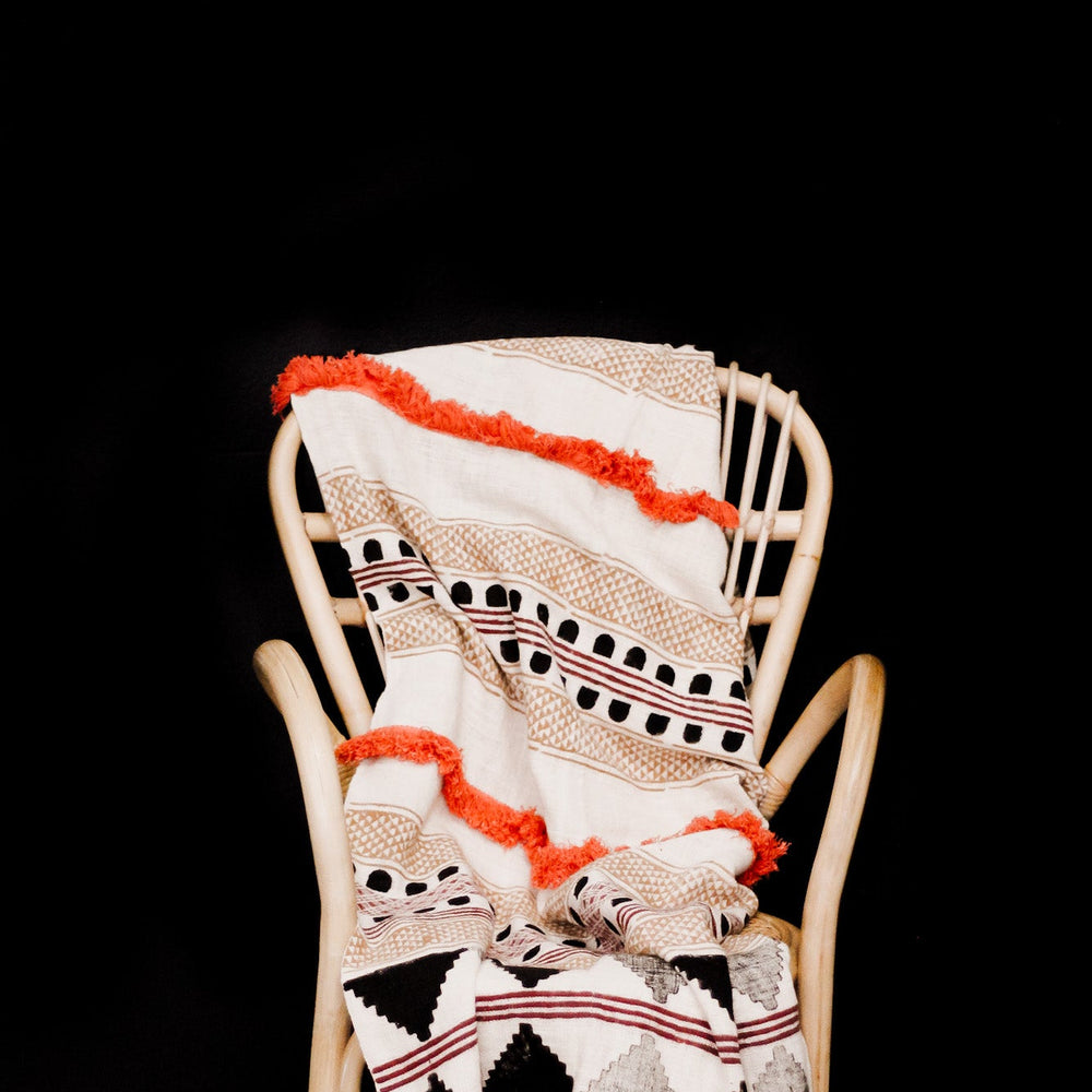 Multicolored Cotton Boho Throw Blanket with Tassels and Fringes