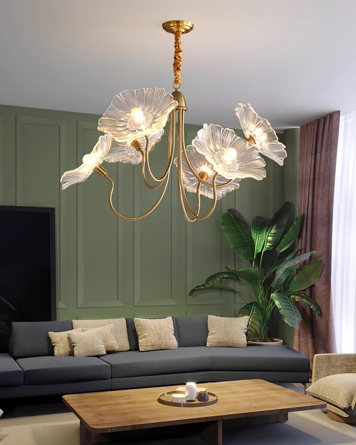 Murano Glass Flowers Chandelier Frosted Leaf Ceiling Light