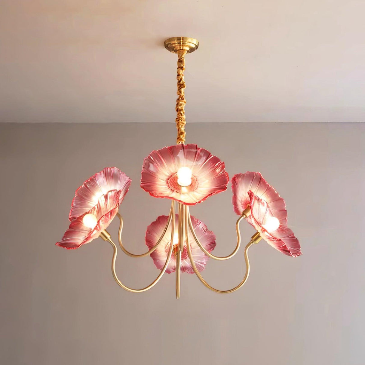 Murano Glass Flowers Chandelier Frosted Leaf Ceiling Light