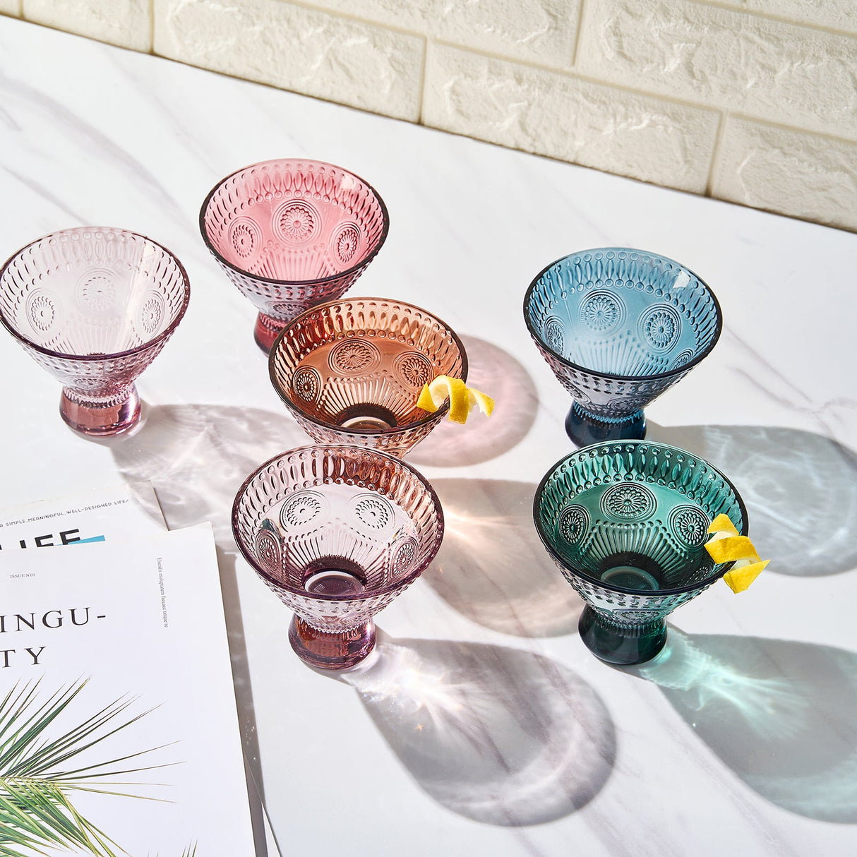 Tonal Hobnail Martini Glassware, Set of 6