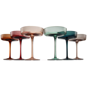 Tonal Ribbed Champagne Coupe, Cocktail Glassware, Set of 6