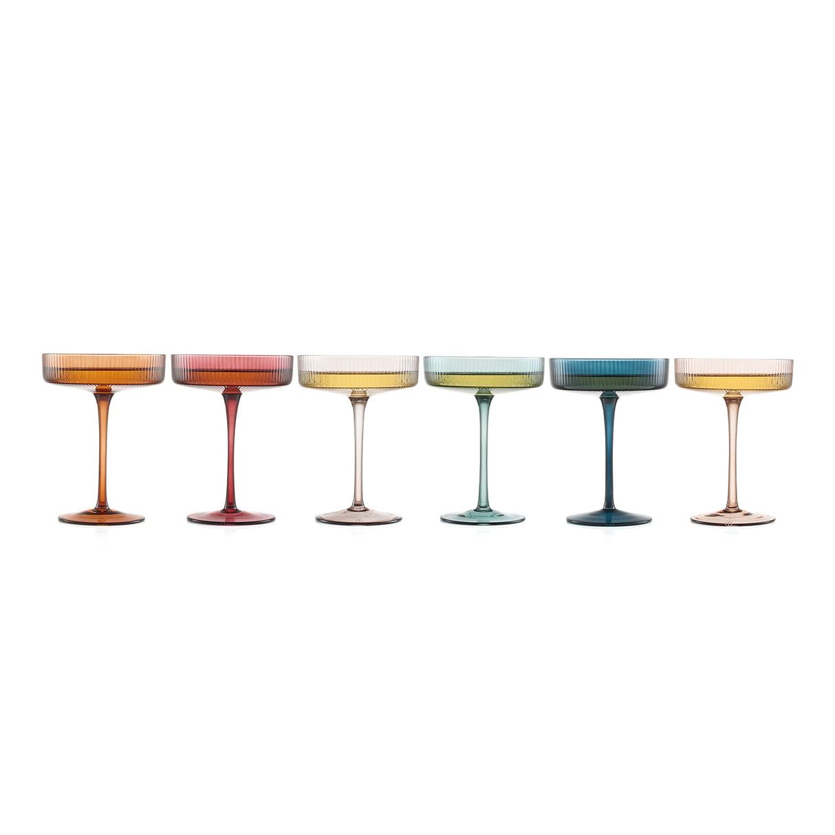 Tonal Ribbed Champagne Coupe, Cocktail Glassware, Set of 6