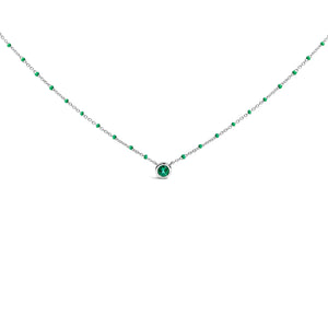 Sterling Silver Lab Created Emerald Bead Chain Necklace