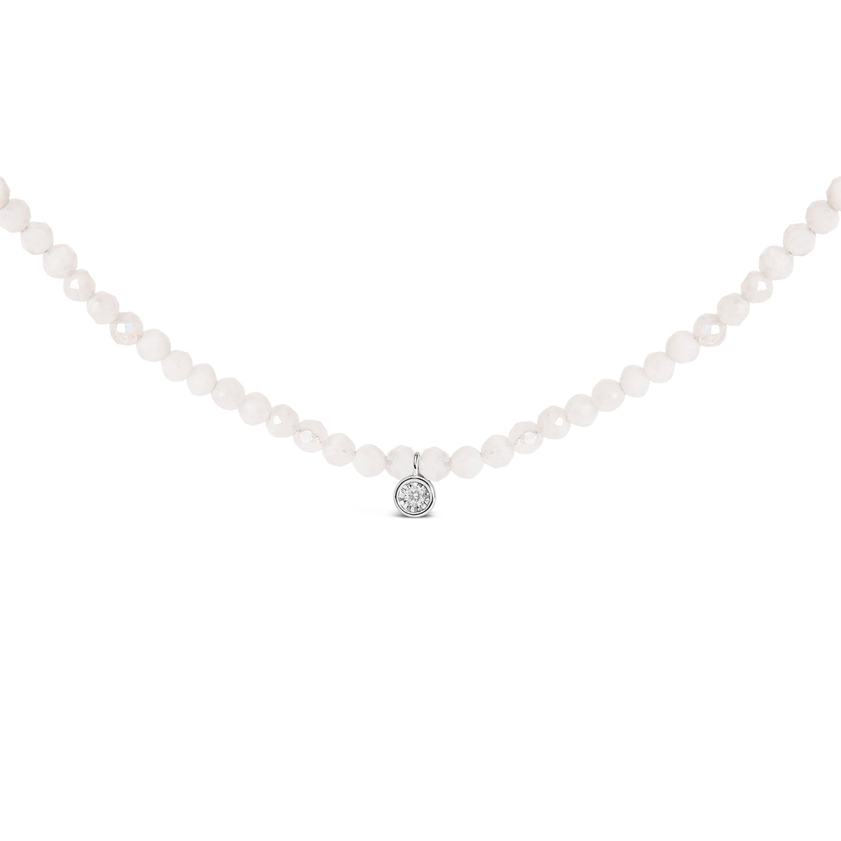 Sterling Silver Moonstone Bead Station Necklace with Diamond Accent