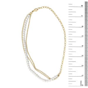 18K Yellow Gold Vermeil Cultured Pearl Strand Necklace with Rolo and Paperclip Chain