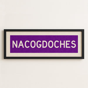 Framed Nacogdoches Purple and White Bus Scroll