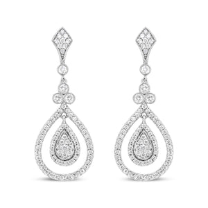 18K White Gold 1 1/4 Cttw Round Diamond Openwork Teardrop-Shaped Dangle Earrings (F-G Color, VS1-VS2 Clarity)