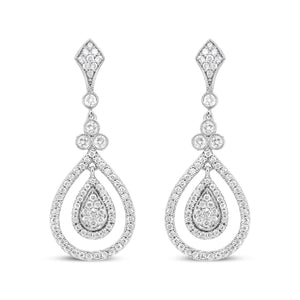 18K White Gold 1 1/4 Cttw Round Diamond Openwork Teardrop-Shaped Dangle Earrings (F-G Color, VS1-VS2 Clarity)