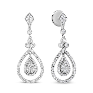 18K White Gold 1 1/4 Cttw Round Diamond Openwork Teardrop-Shaped Dangle Earrings (F-G Color, VS1-VS2 Clarity)