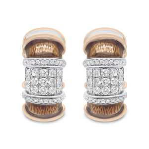 18K White and Rose Gold Flash Plated .925 Sterling Silver Clear Brown Enamel 1/6 Cttw Round Diamond Huggie Hoop Earrings (F-G Color, VS1-VS2 Clarity)