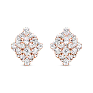 18K Rose Gold 8 1/3 Cttw Pear and Round Diamond Floral Cluster Omega Earrings (F-G Color, VS1-VS2 Clarity)