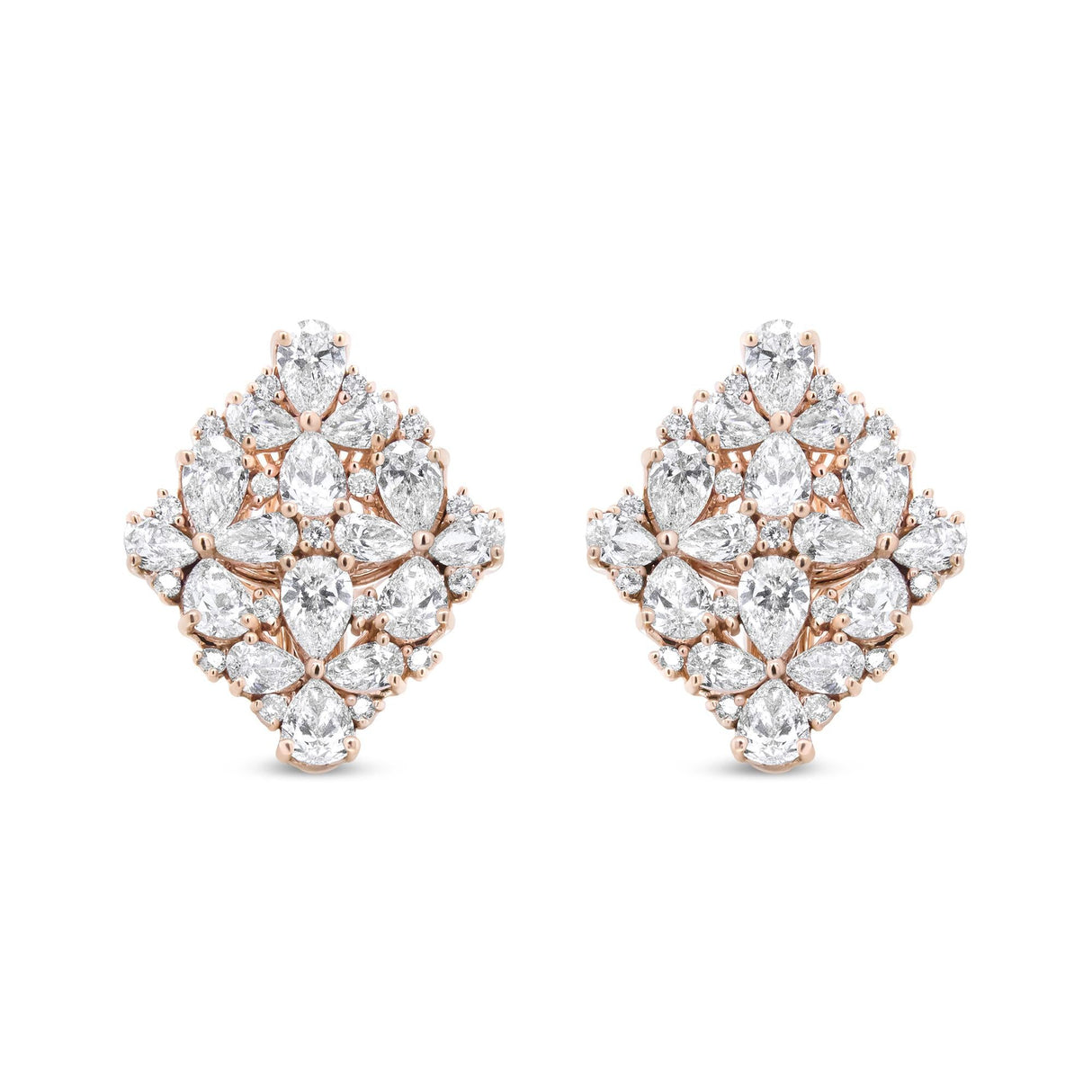 18K Rose Gold 8 1/3 Cttw Pear and Round Diamond Floral Cluster Omega Earrings (F-G Color, VS1-VS2 Clarity)