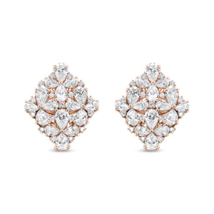 18K Rose Gold 8 1/3 Cttw Pear and Round Diamond Floral Cluster Omega Earrings (F-G Color, VS1-VS2 Clarity)