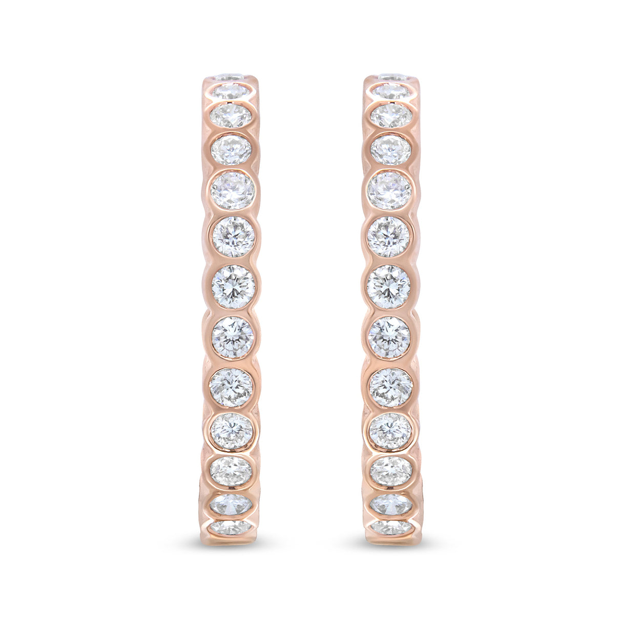 18K Rose Gold 1 Cttw Round Bezel-Set Diamond Hoop Earrings (F-G Color, VS1-VS2 Clarity)