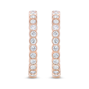 18K Rose Gold 1 Cttw Round Bezel-Set Diamond Hoop Earrings (F-G Color, VS1-VS2 Clarity)