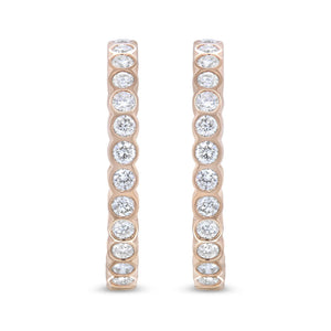 18K Rose Gold 1 Cttw Round Bezel-Set Diamond Hoop Earrings (F-G Color, VS1-VS2 Clarity)
