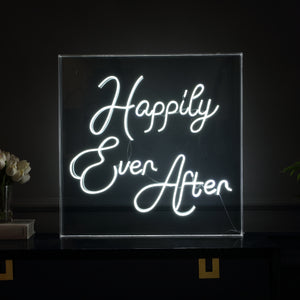 Happily Square Contemporary Glam Acrylic Box USB Operated LED Neon Light