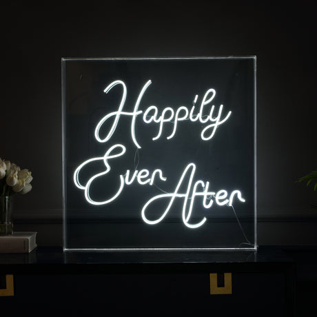 Happily Square Contemporary Glam Acrylic Box USB Operated LED Neon Light