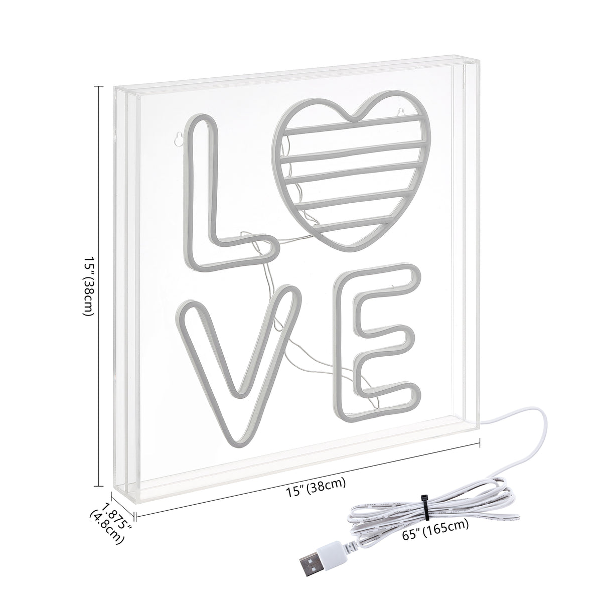 Love Square Contemporary Glam Acrylic Box USB Operated LED Neon Light
