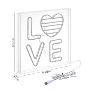 Love Square Contemporary Glam Acrylic Box USB Operated LED Neon Light