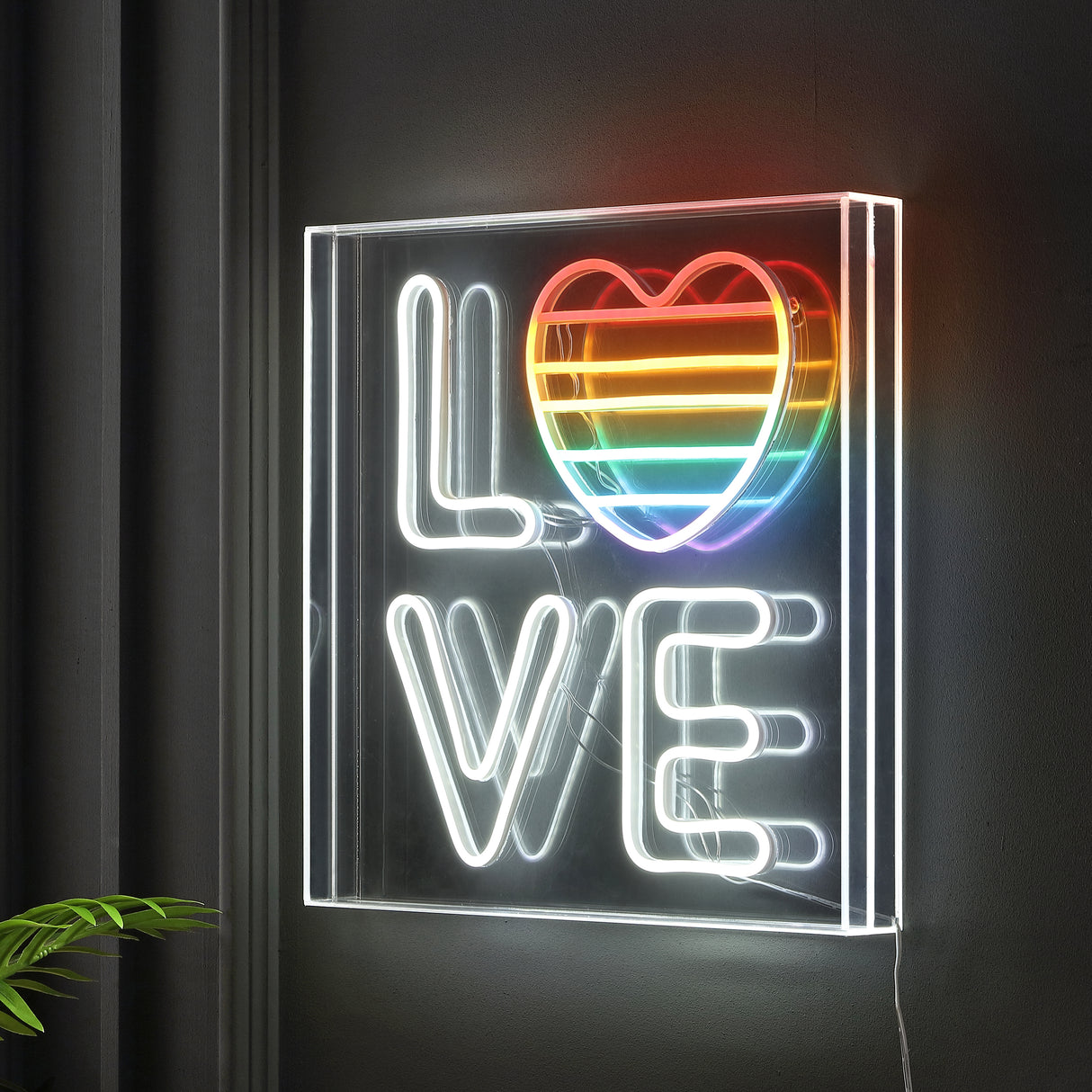 Love Square Contemporary Glam Acrylic Box USB Operated LED Neon Light