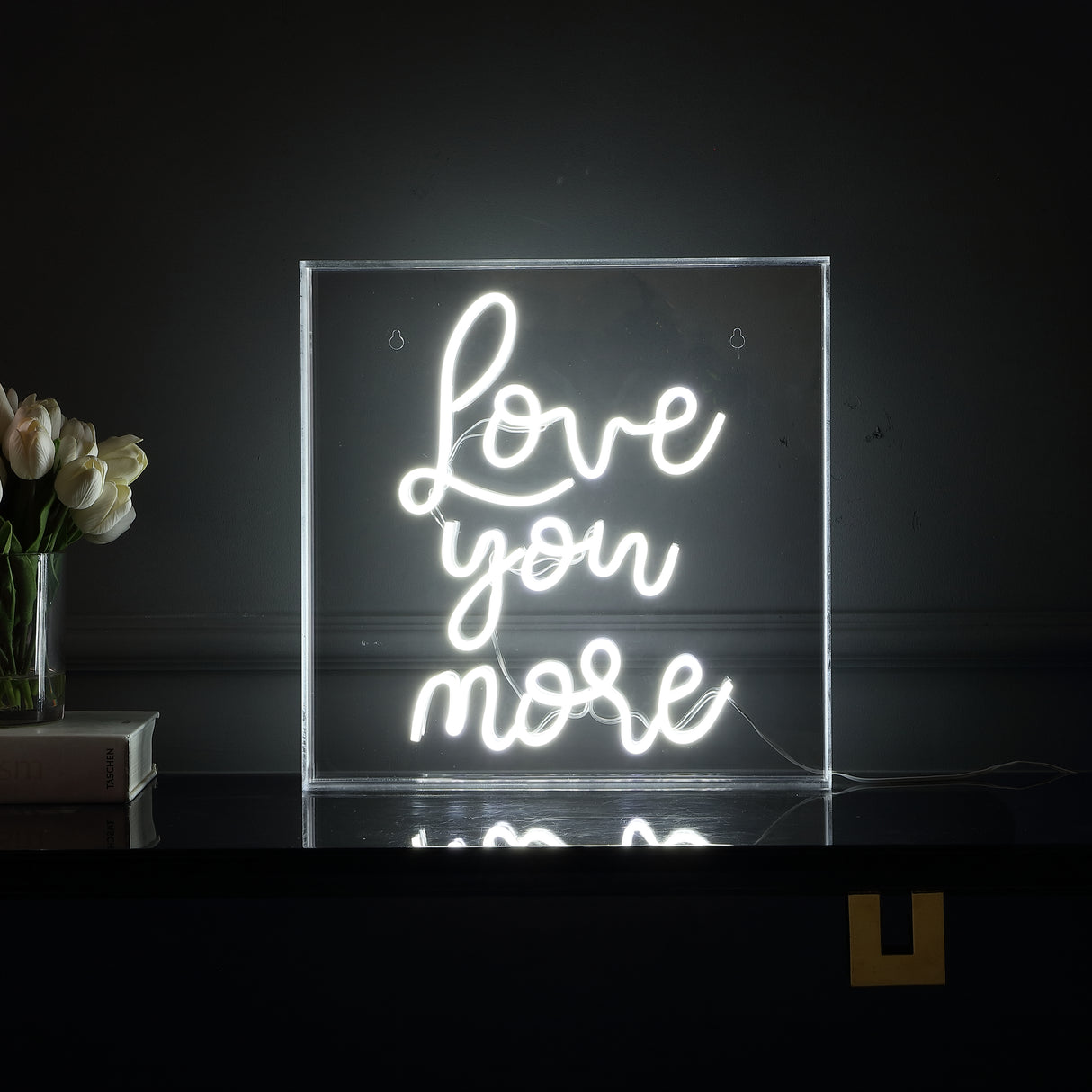 Love Square Contemporary Glam Acrylic Box USB Operated LED Neon Light