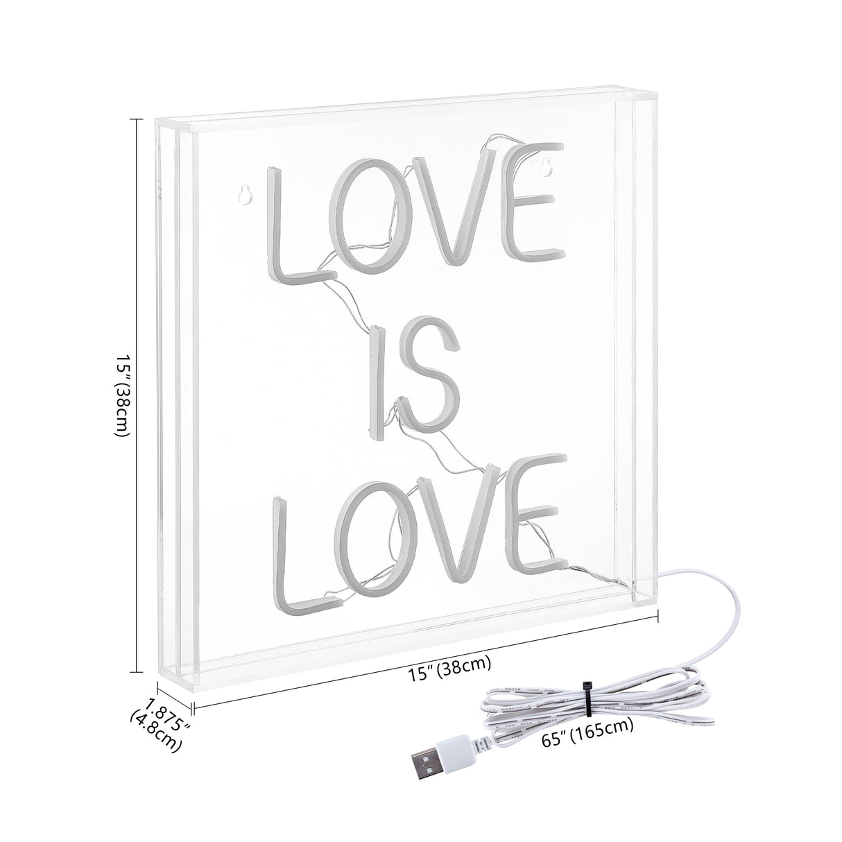 Love Square Contemporary Glam Acrylic Box USB Operated LED Neon Light