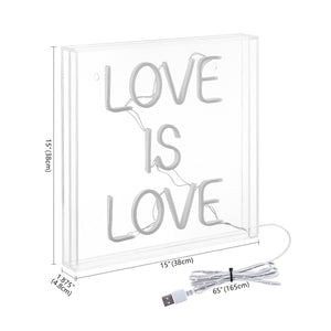 Love Square Contemporary Glam Acrylic Box USB Operated LED Neon Light