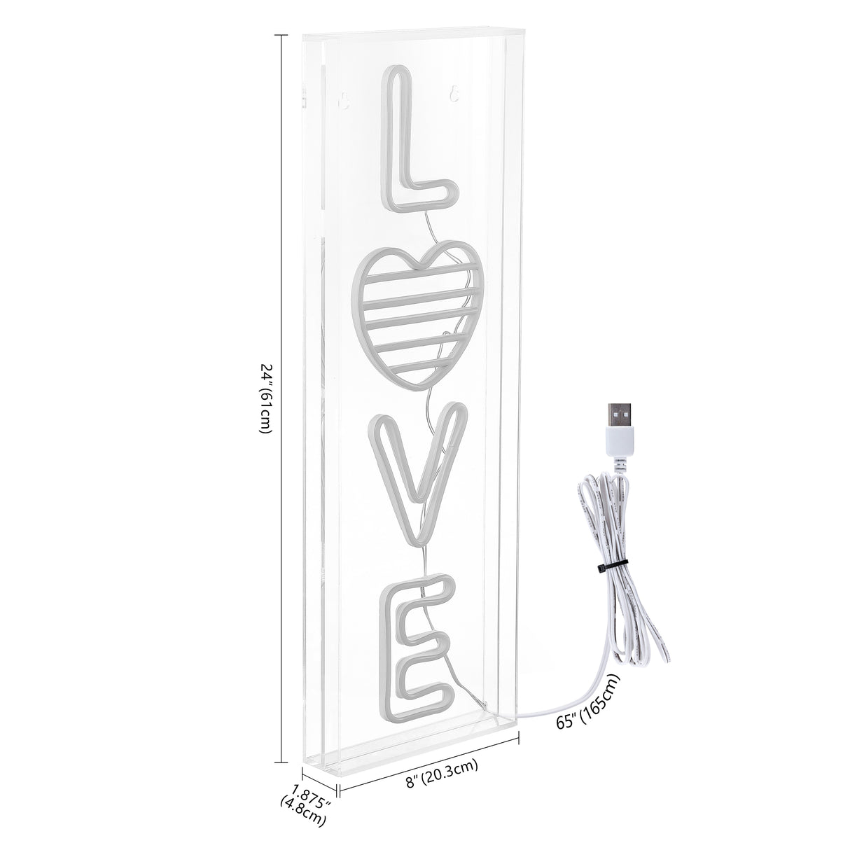 LOVE X 24" Contemporary Glam Acrylic Box USB Operated LED Neon Light